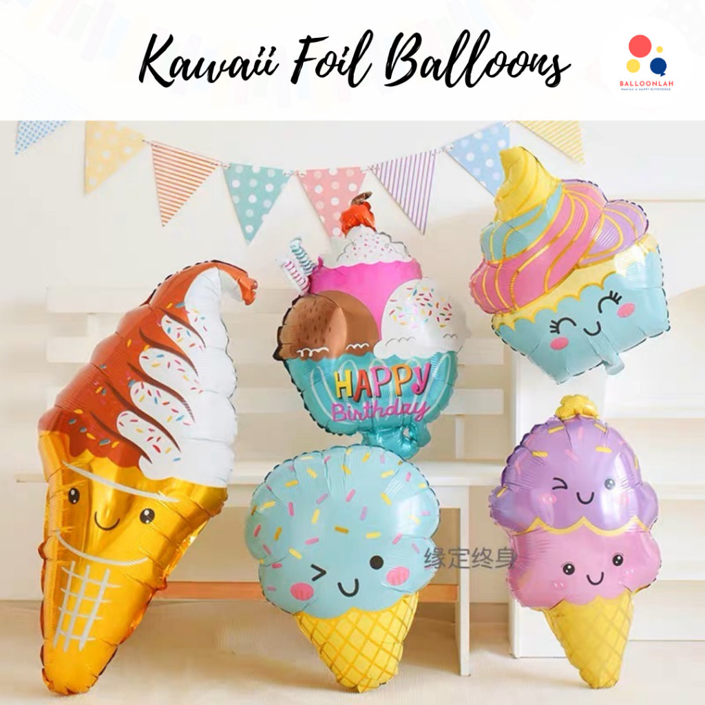 KAWAII Foil Balloon Ice Cream Cupcake Candy Birthday Decoration Animals [READY STOCK IN SG]