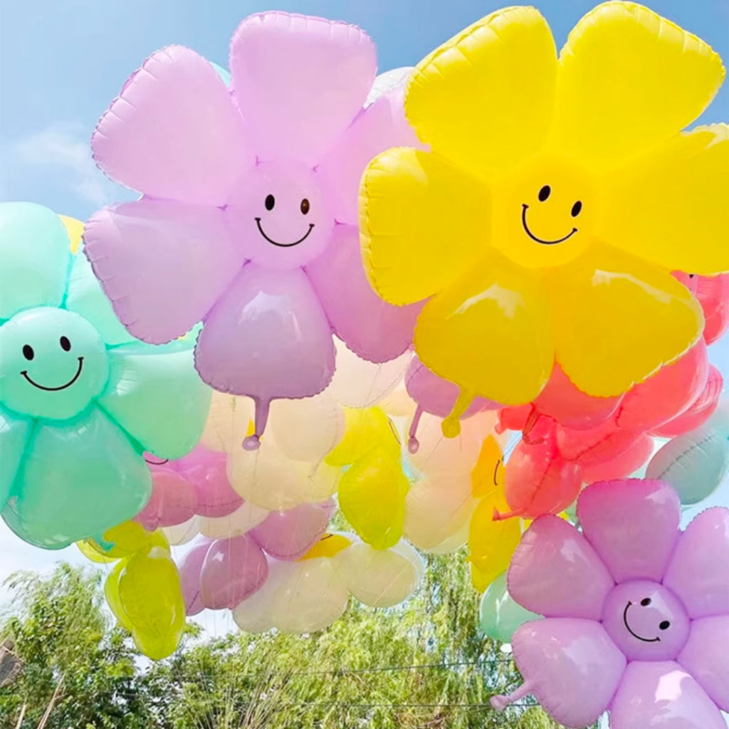 🌼 SMILEY DAISY Pastel Colour Balloon Birthday Decoration [READY STOCK IN SG]