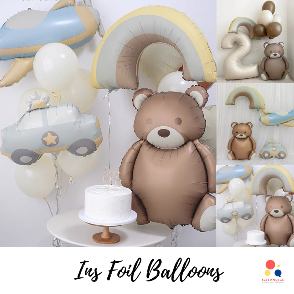 INS Foil Balloon Car Plane Rainbow Bear Birthday Decoration [READY STOCK IN SG]